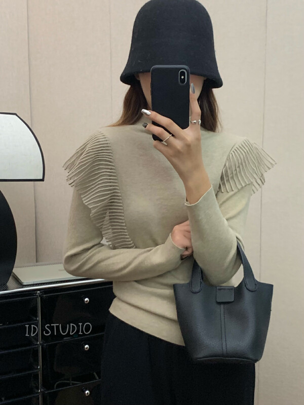 【I-D】Korean style temperament lace knitted shirt 3300# L