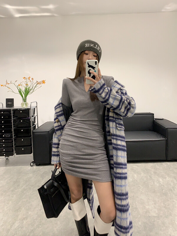 【VANESSA】V-neck slim fit irregular dress 8256# OZQ