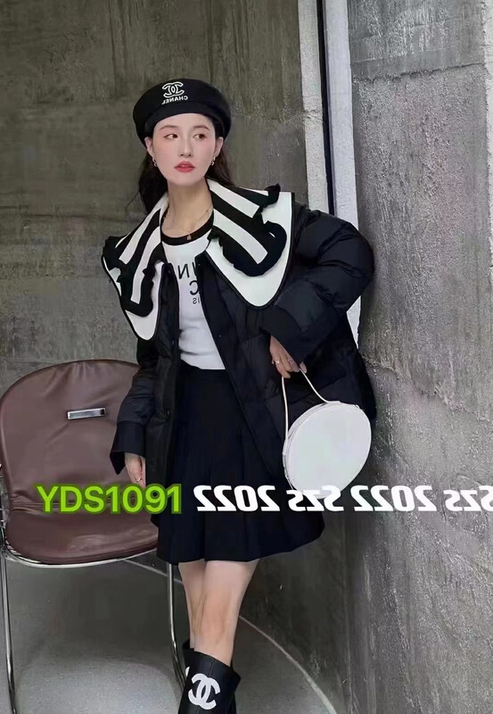 【I-D】Korean style stripe lace collar warm down jacket (90% white duck down) Y9018# L