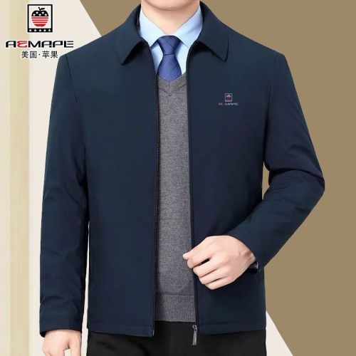 American Apple high-end autumn and winter middle-aged men's jacket thick lapel casual spring and autumn dad jacket middle-aged and elderly people