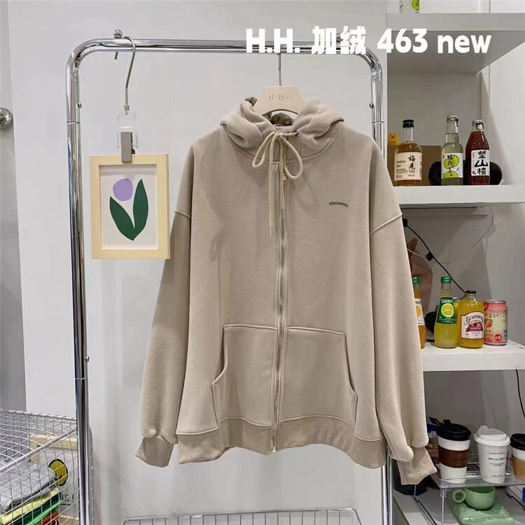 [HH &MISS LAI] hooded sweater plus fleece loose short coat 463# L