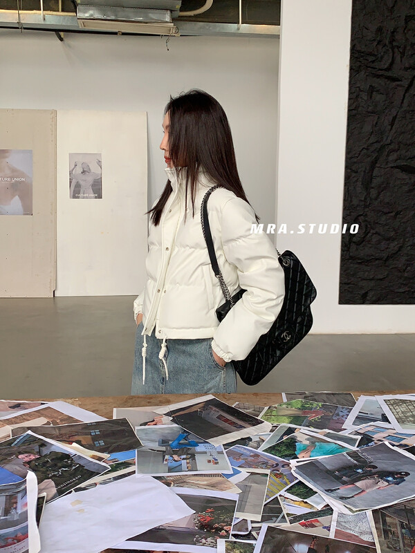 【MRA】Big fashion PU leather warm short down jacket (including 90 white duck down) T5119