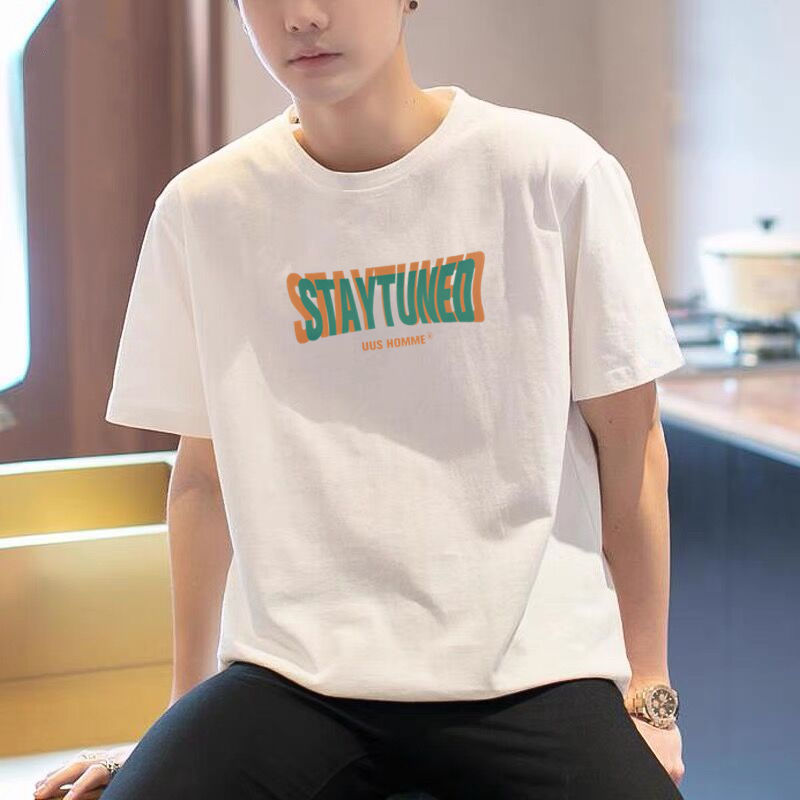 100% cotton short-sleeved men's t-shirt 2022 new trendy handsome casual half-sleeved boys' tops T-shirts