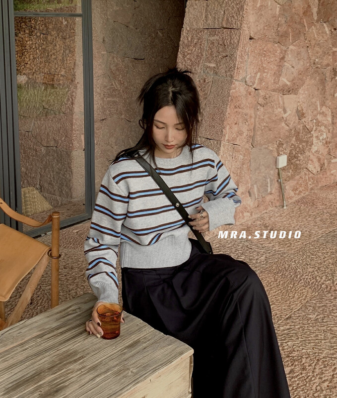 【MRA】Japanese Casual Striped Loose Round Neck Sweater SP32-1