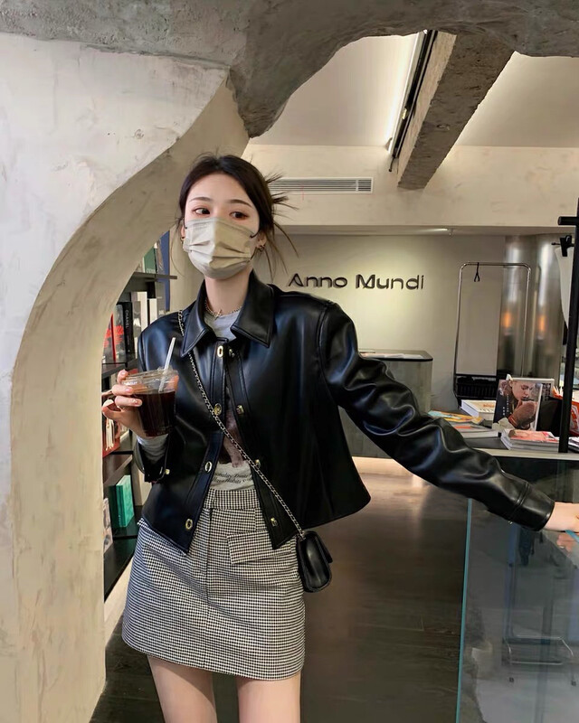New autumn style! 【WGWE】Simple all-match casual leather jacket 2645# FHX