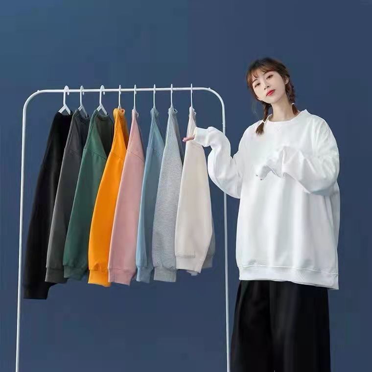 Sweater solid color spring and autumn round neck men and women all-match fashion trend ins new loose student long-sleeved jacket