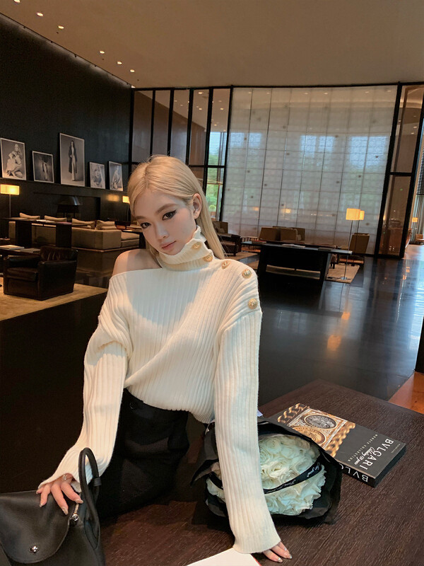 【L.L STUDIO】High collar strapless irregular lazy style warm sweater 78538# PCZ