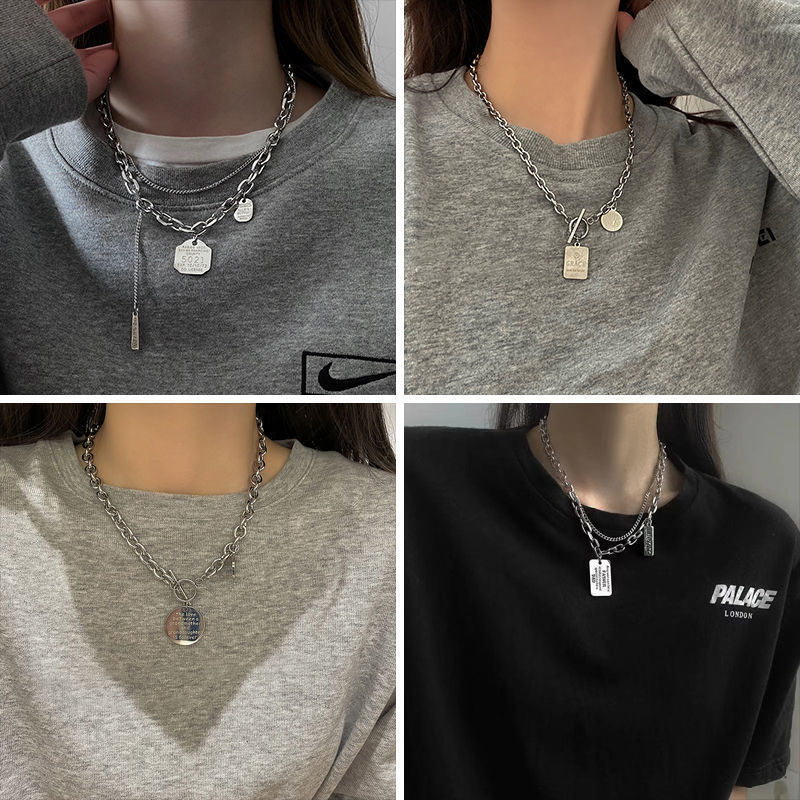 Titanium steel decorative non-fading necklace female ins hip-hop 2022 new trendy brand net red sweater chain pendant accessories