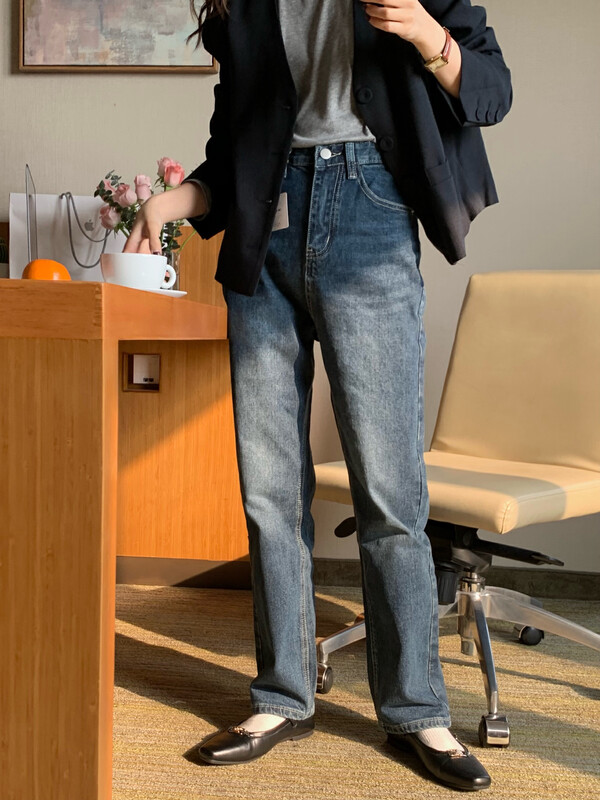 New in Autumn! 【MEET ME】Stretch straight leg slimming jeans 61502-# L