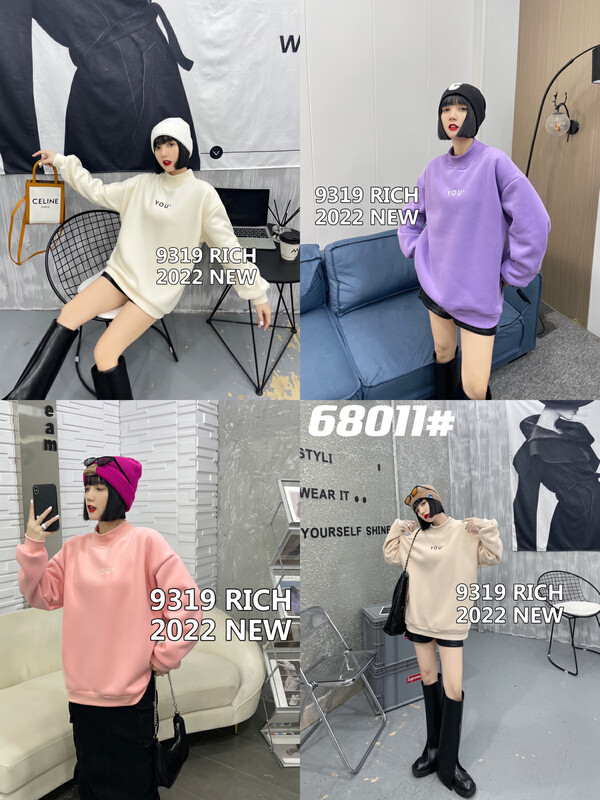 【9319】Letter embroidered half turtleneck plus velvet thick sweater 68011# L