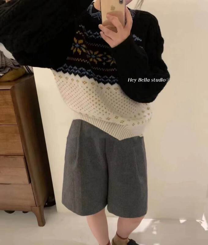 [HEY BELLA] round neck pullover color matching comfortable warm sweater B9839# L
