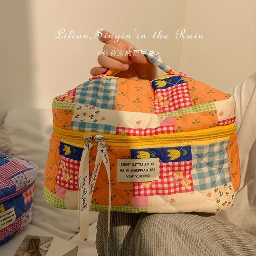 Song in the Rain Color Matching Cosmetic Bag Student Korean Version High-value Small Fresh Large-capacity Travel Portable Wash Storage Bag