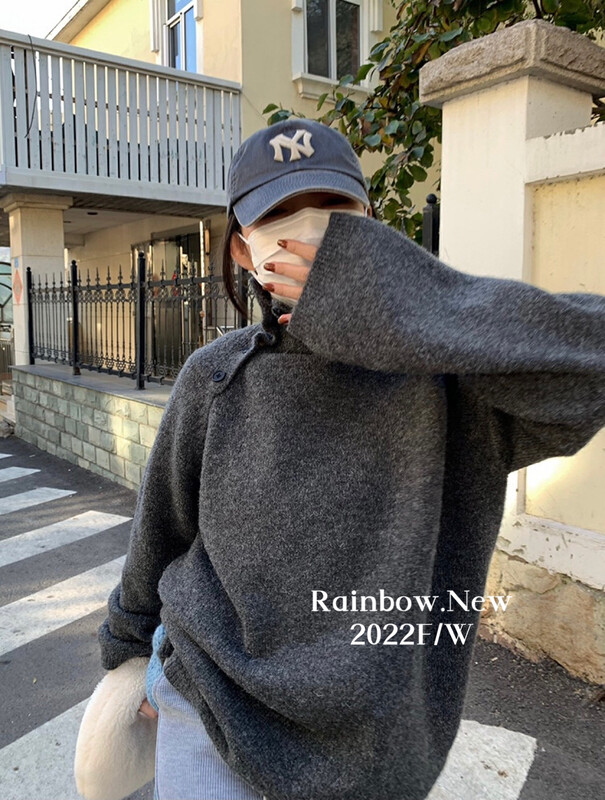[RAINBOW] Self-made lazy style design turtleneck sweater looks thin and keeps warm temperament 0281