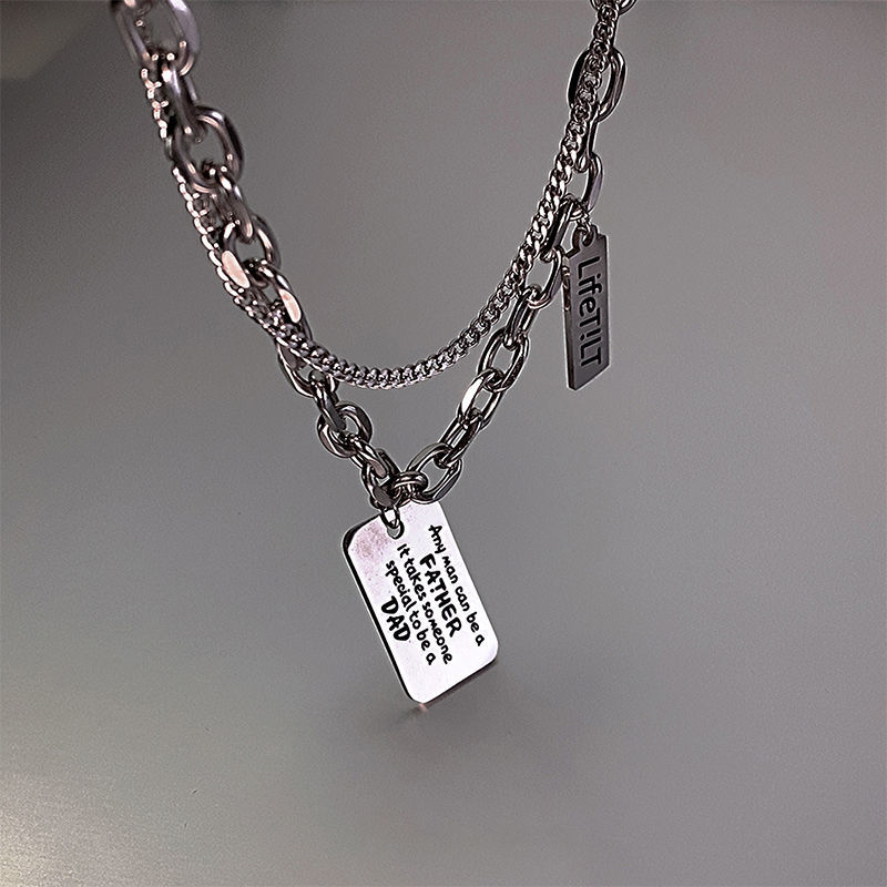 Titanium steel letter plate pendant necklace female hip-hop personality street male cool punk double stacked metal chain accessories