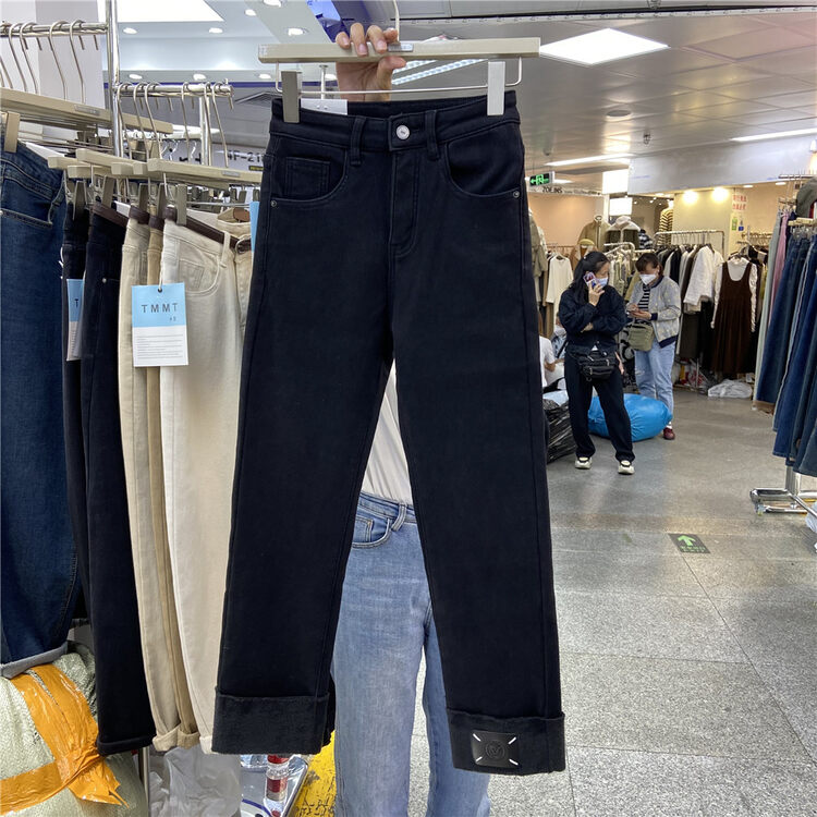 Original price 66.55! 【JIAJIATMMT Muli】Korean casual solid color fleece straight jeans YS1-3352# L