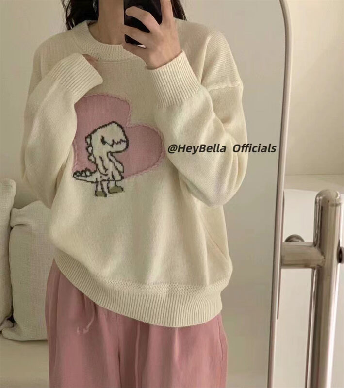 【HEY BELLA】Cute little dinosaur comfortable and versatile warm sweater B9913# L