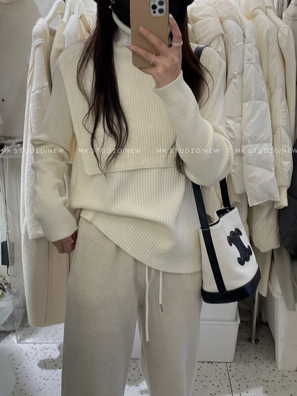 【CHEN/MK】Korean temperament knitwear + high collar shawl suit D201# HJY
