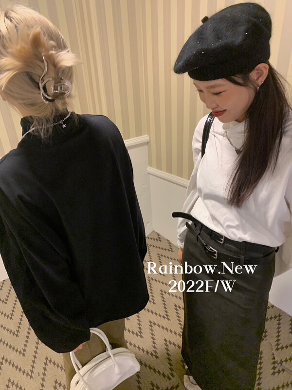 Original price 66.55! 【RAINBOW】Pure cotton all-match slim high-neck bottoming shirt (Korean version loose) 08601# FHX