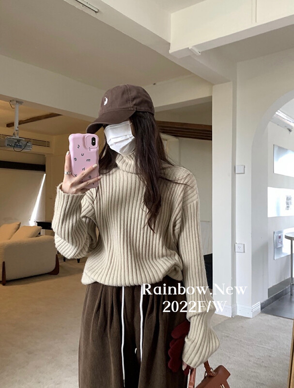 【RAINBOW】Static version turtleneck sweater all-match soft waxy sweater 0275