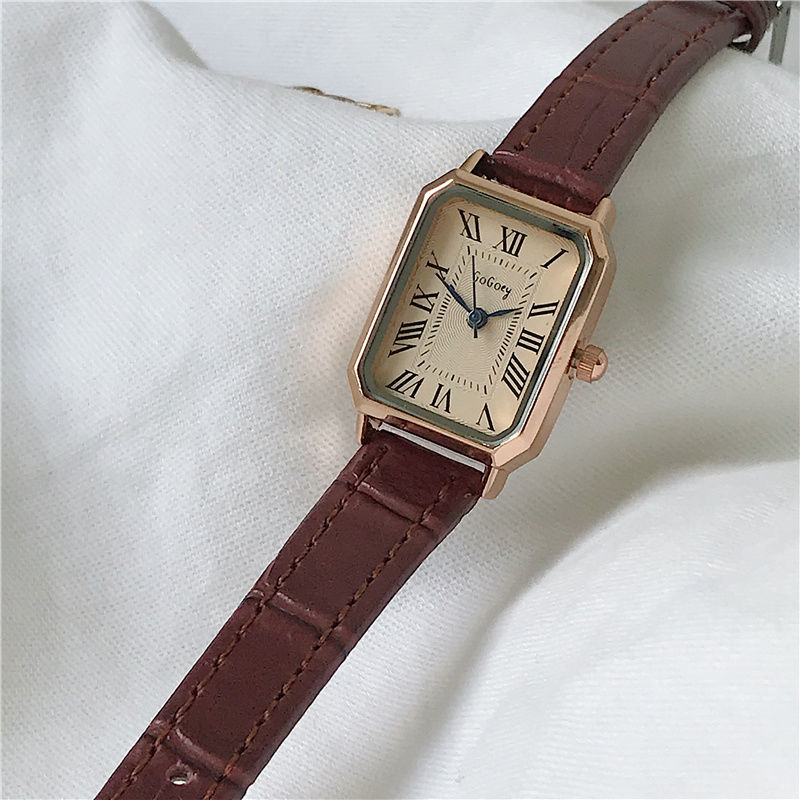 Square retro Roman quartz belt women's watch Nordic niche light luxury simple temperament student watch female ins style