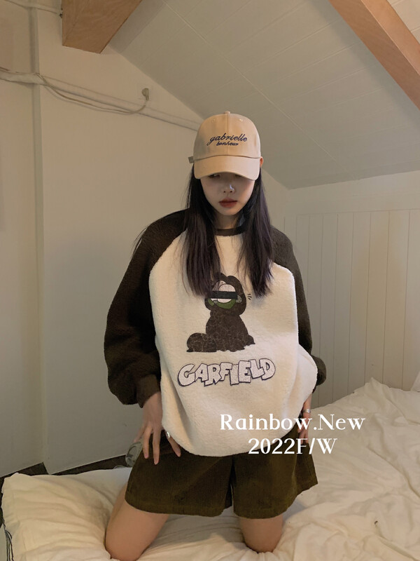 Original price 98.99! 【RAINBOW】Korean printed cartoon plus fleece thick sweater (loose and thin) 08587# FHX