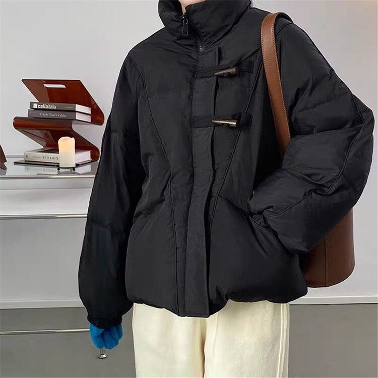 【ARE YOU】Korean version solid color all-match casual zipper horn buckle warm padded jacket 737# L
