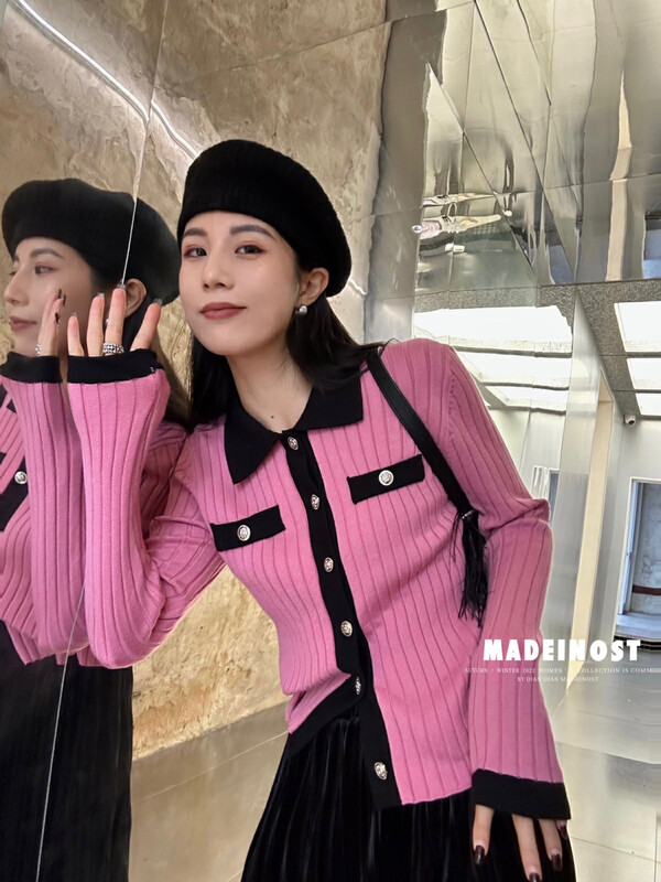 【Osha MADEINOST】Winter new style hit color small fragrance metal buckle sweater S7229# FHX