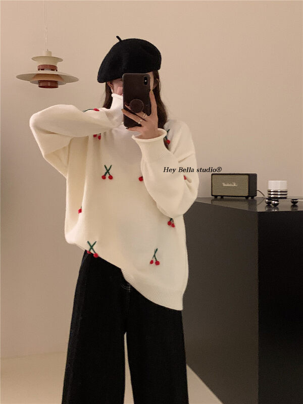 【HEY BELLA】Comfortable and warm sweater with round neck color block pullover B9772# L