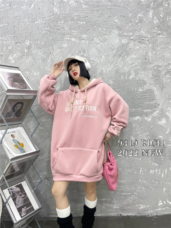 【9319】Hooded letter plus fleece comfortable pullover sweater 20003# L