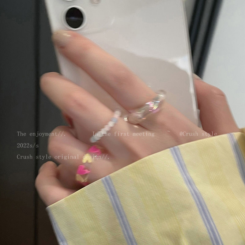 Love beaded resin ring set female high-end sense fashion personality index finger ring ins tide net red couple ring