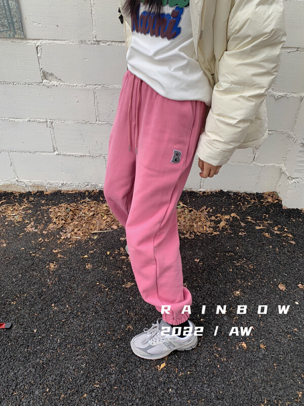Original price 84.60! [RAINBOW] 11AN plus fleece sweatpants simple small logo embroidery elastic waist casual pants (thin trousers) 03050# FHX