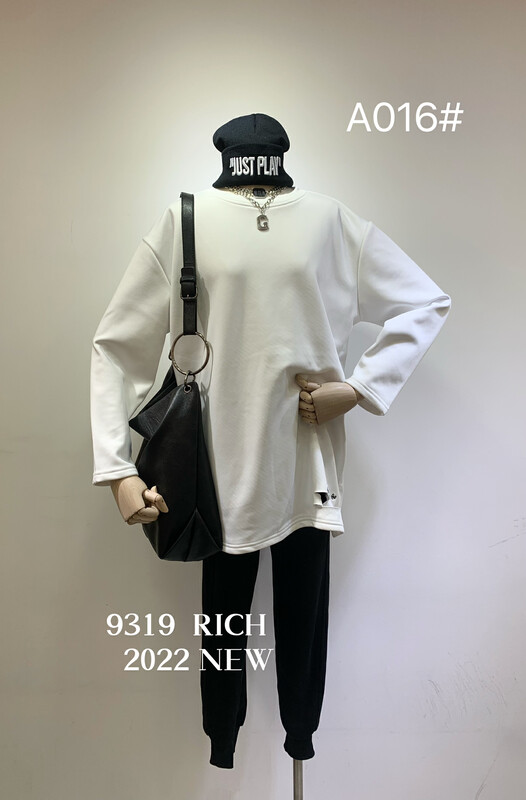 【9319】Round Neck Embroidered Fleece Long Sleeve T-Shirt W016# L