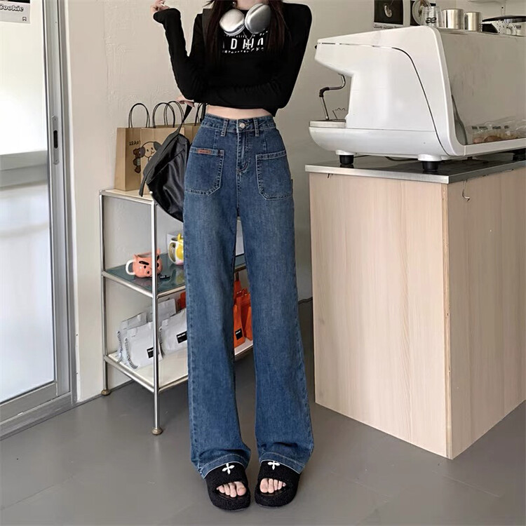 【JIAJIATMMT Muli】Elastic high waist pocket design straight jeans W8839# L