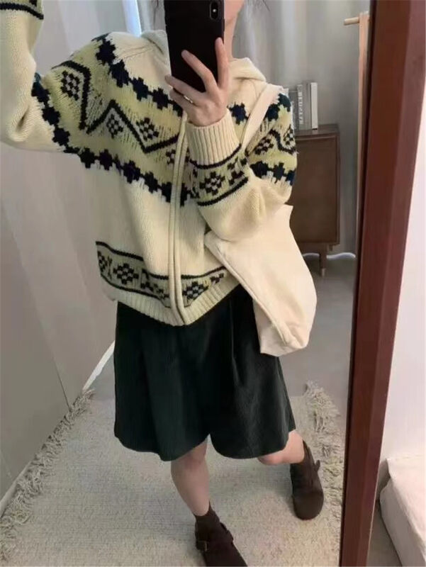 [ARE YOU] Zipper Hooded Loose Comfortable Warm Sweater (Sweater Only) YS3-873# L