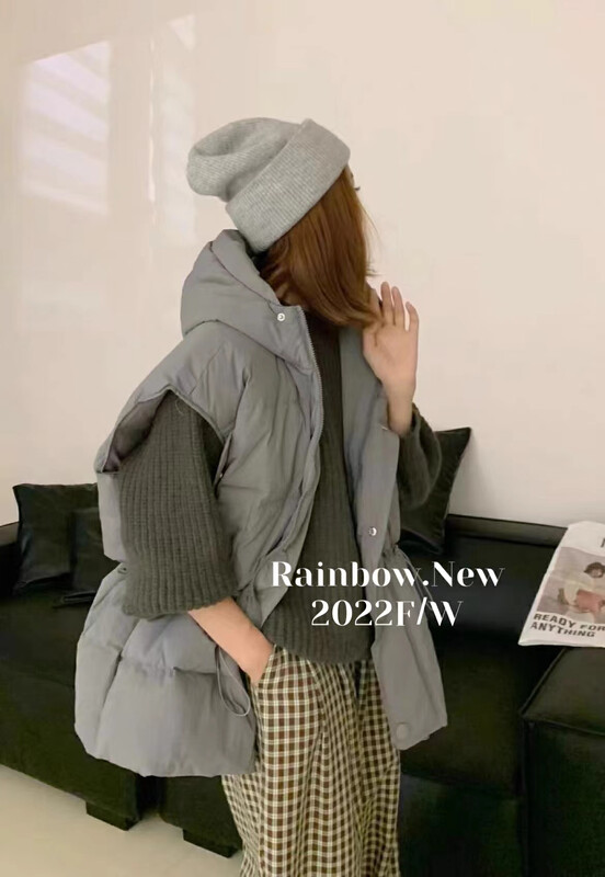 Original price 146.51! 【RAINBOW】Drawstring down hooded vest (autumn and winter colors) YS1-06208# FHX