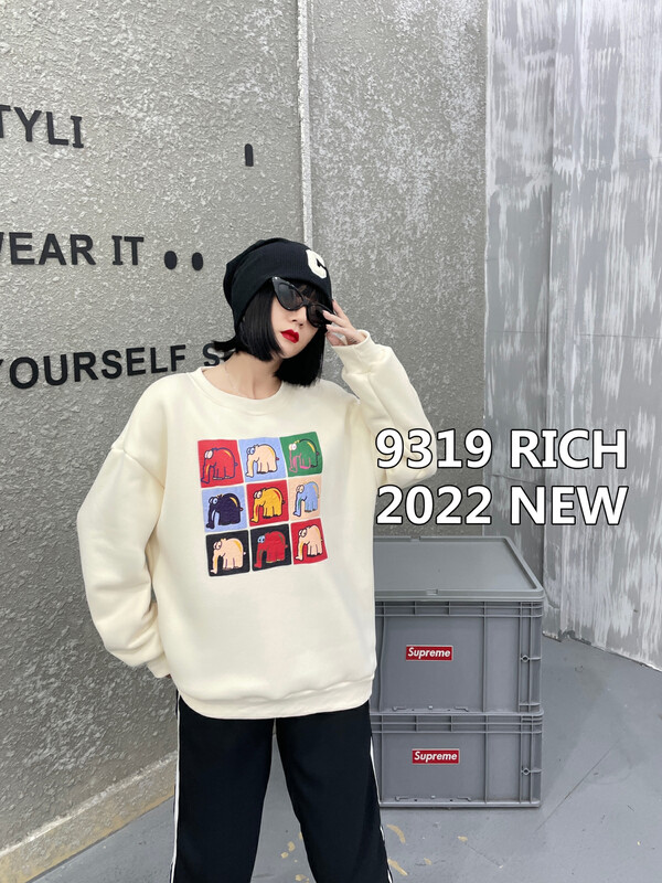 【9319】Nine-blank printed round neck sweater in North Pole velvet 66005# L