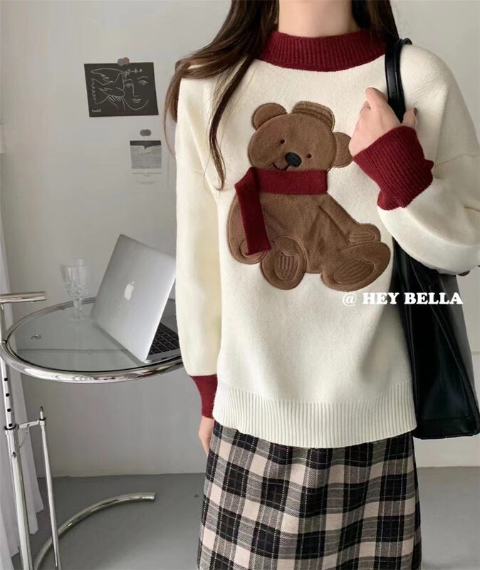 【HEY BELLA】Scarf bear fashion pullover warm sweater B9836# L