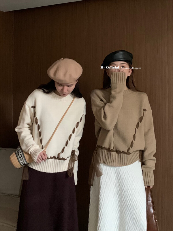 【B plus】Korean style little woman lace edge design commuting sweater 22-8413-2