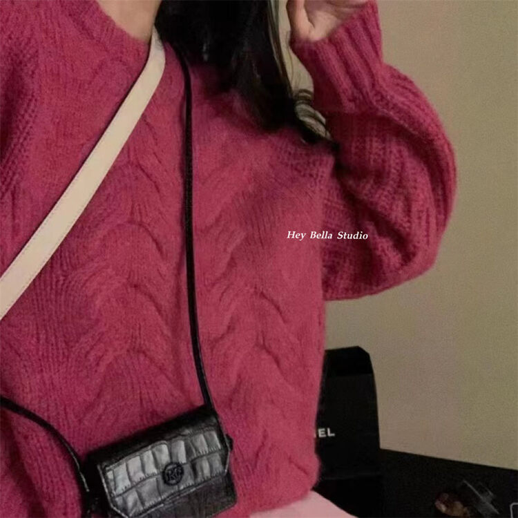【HEY BELLA】Pure color twist raglan casual warm sweater B9788# L