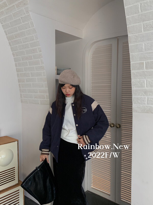 Original price 146.51! [RAINBOW] Retro college style baseball uniform short jacket (autumn and winter ins thickened and velvet) 06207# FHX
