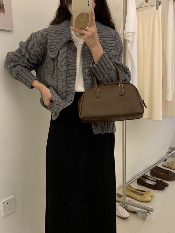 【ARE YOU】Single-breasted solid color comfortable and versatile warm sweater 605# L