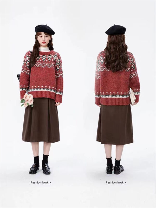 【ARE YOU】Comfortable and versatile pullover warm sweater with round neck embroidery YS4-850# L