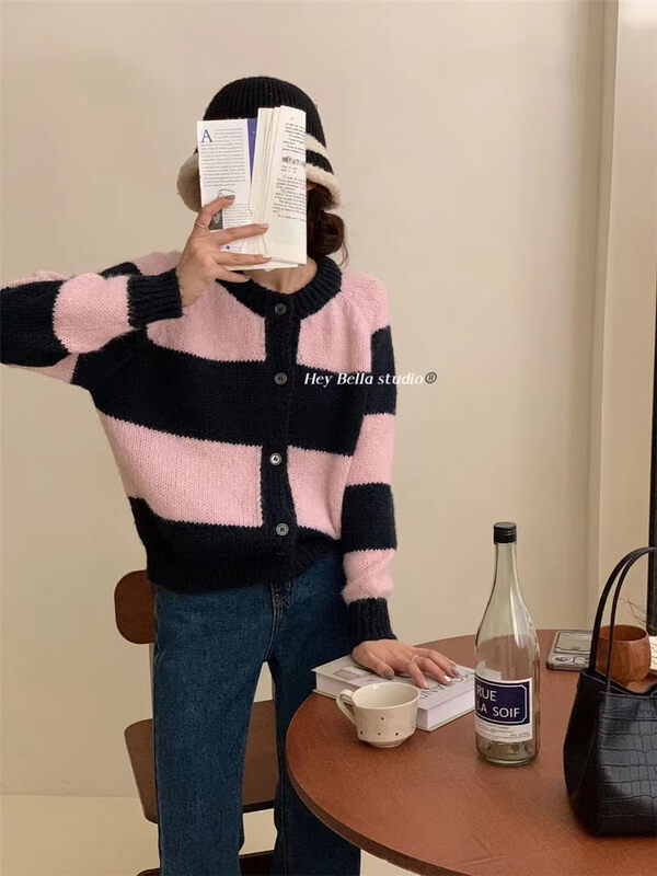 【HEY BELLA】Single-breasted fashion all-match warm sweater B9875# L