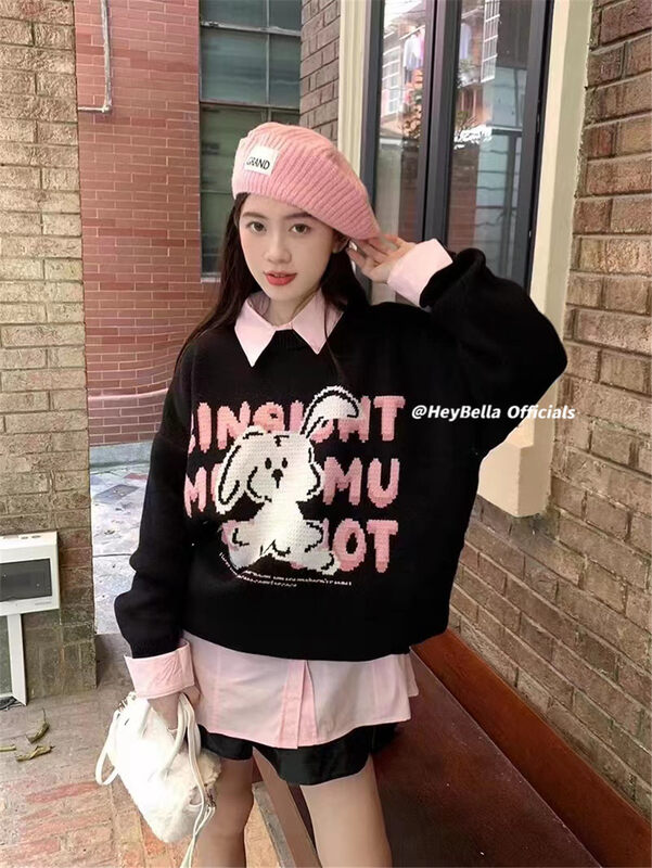 【HEY BELLA】Letter Rabbit fashion all-match pullover warm sweater (sweater only) B9841# L
