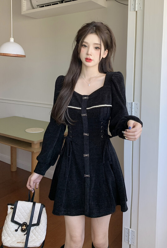 【JH】Small Xiangfeng Strap Waist Slim Dress 43319# PCZ
