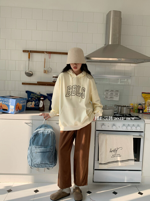 New in autumn!【HH &MISS LAI】Hooded Letter Comfortable Pullover Warm Sweater 489# L