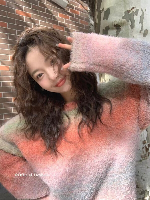 【HEY BELLA】Korean style smudged comfortable all-match warm sweater B9906# L