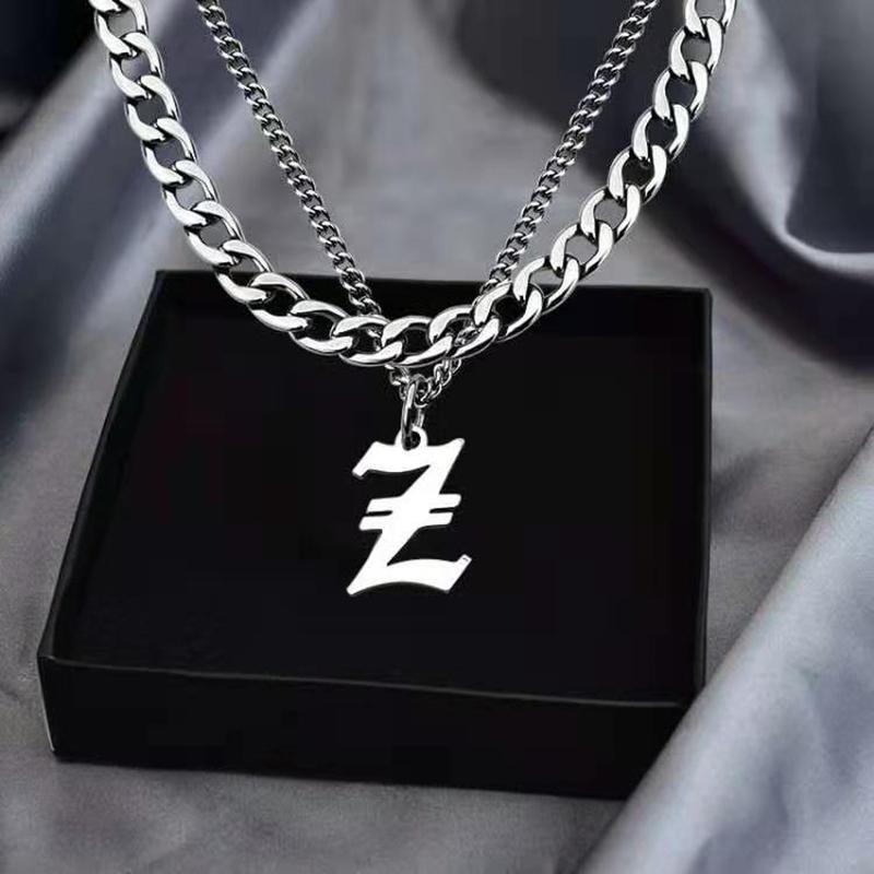 Cuban letter necklace men's trendy hip-hop niche ins girls accessories Japanese trendy brand all-match titanium steel men's pendant