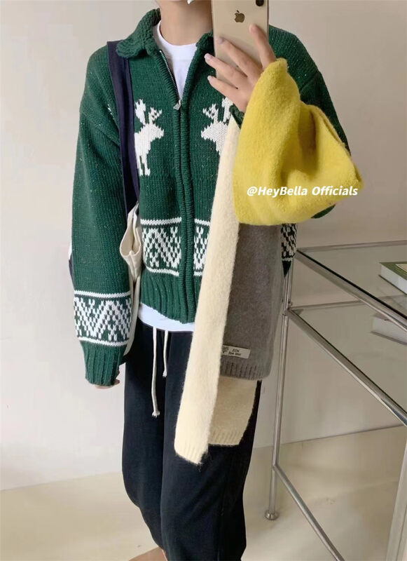 【HEY BELLA】Christmas fashion texture zipper warm sweater YS1-B9949# L