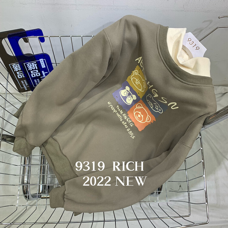 【9319】 North Pole velvet four-grid bear print half turtleneck sweater 69008# L